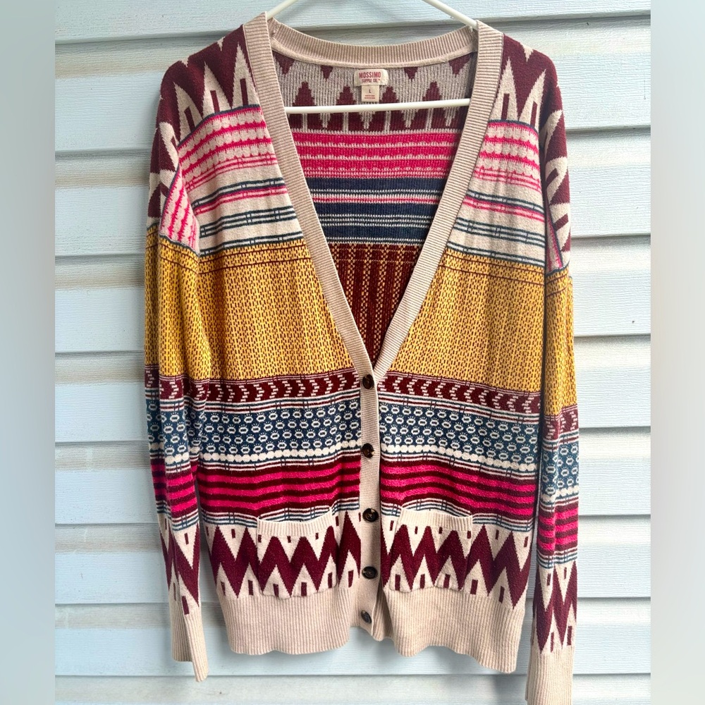 Multi-Color Patterned V-Neck Cardigan Sweater - Women